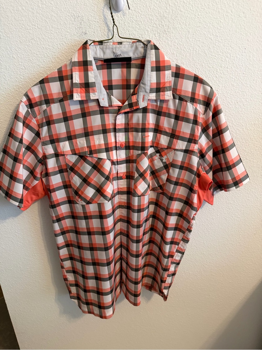 LG Men's Short-Sleeve Plaid Button-Down Shirt - Coral, White, Gray